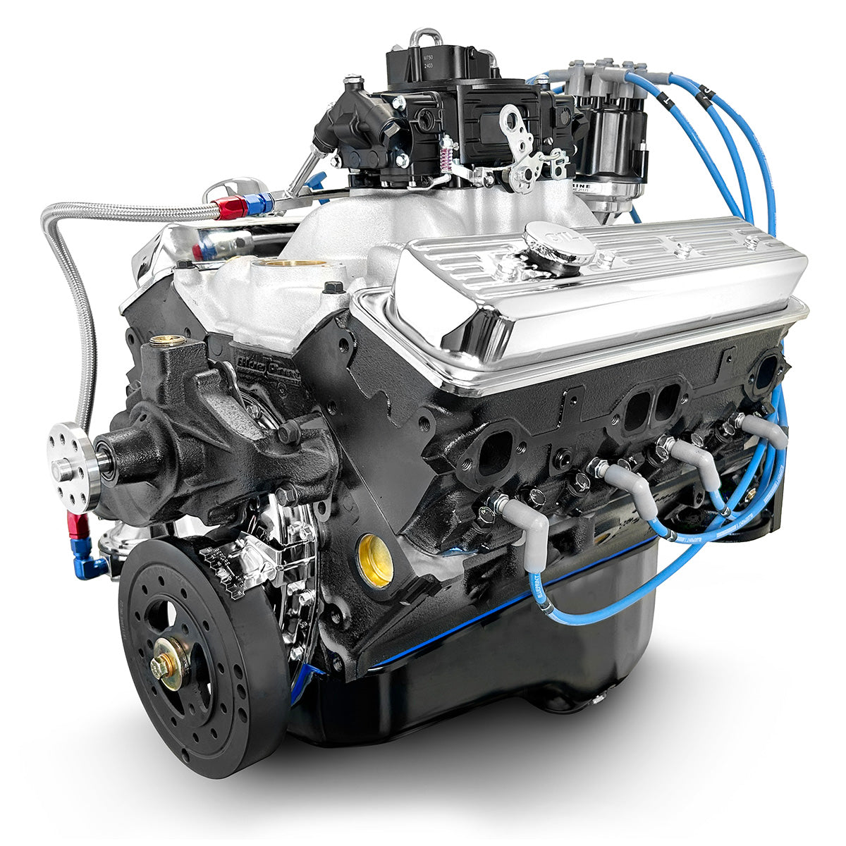 New BluePrint Small Block GM 355 c.i. Marine Crate Engine - dressed longblock w/ carb - MBP3550CTC